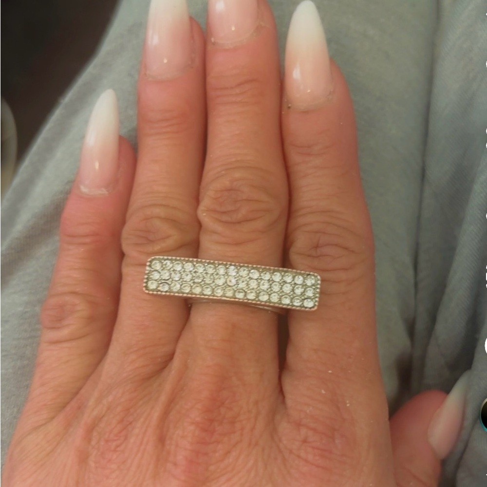 Silver Crystal Bar Ring - White Crystal Accent